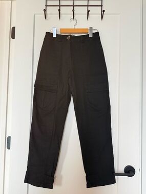 H&M Black Twill Cargo Pants with Flap Pockets
